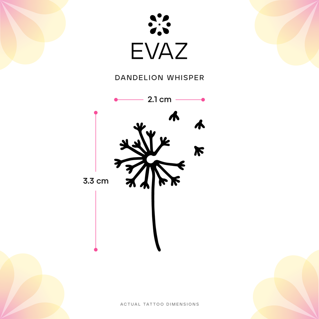 Dandelion Whisper Tattoo - size-guide