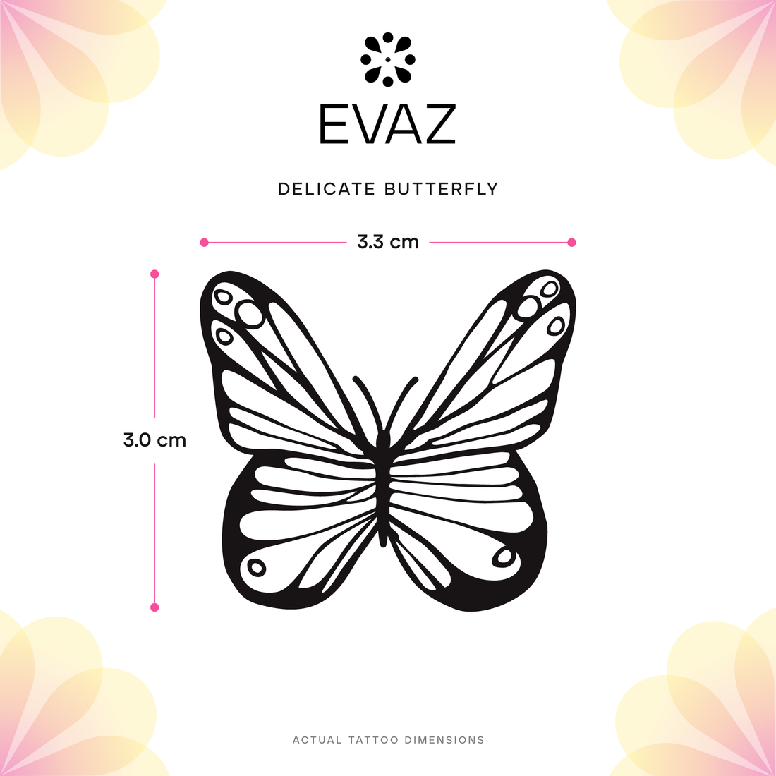 Delicate Butterfly Tattoo - size-guide
