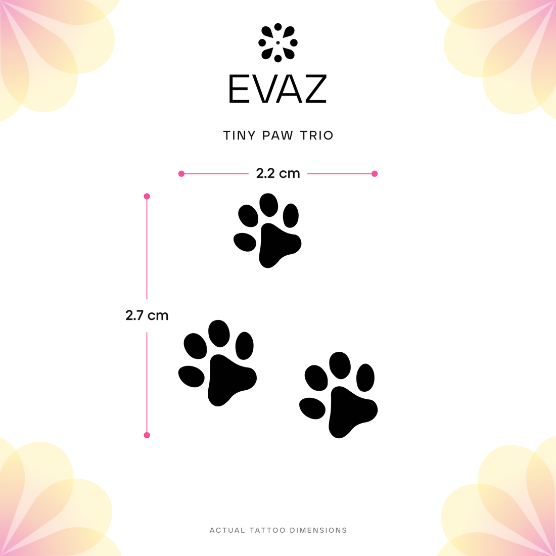 Tiny Paw Trio Tattoo - size-guide