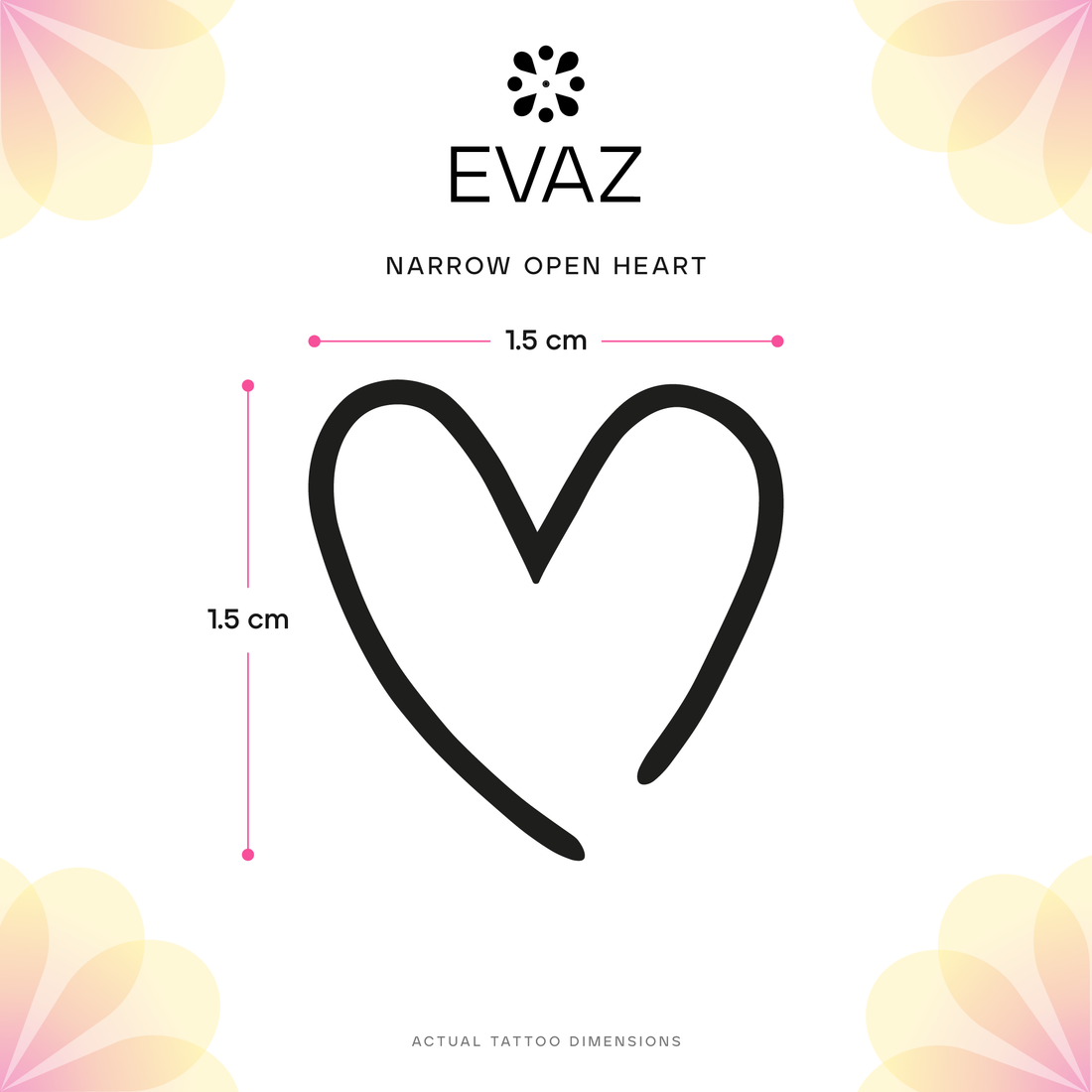 Narrow Open Heart Tattoo - size-guide