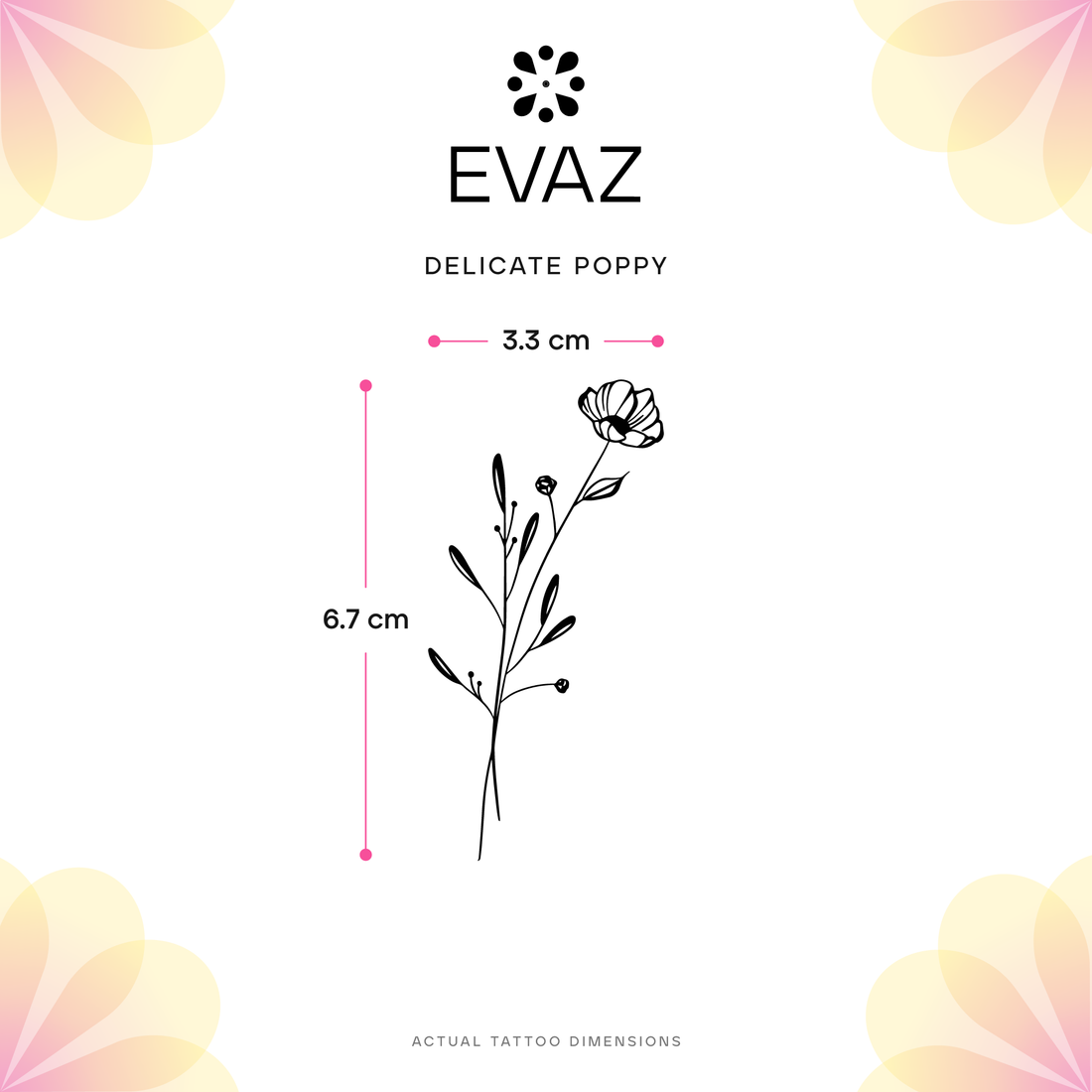 Delicate Poppy Tattoo - size-guide