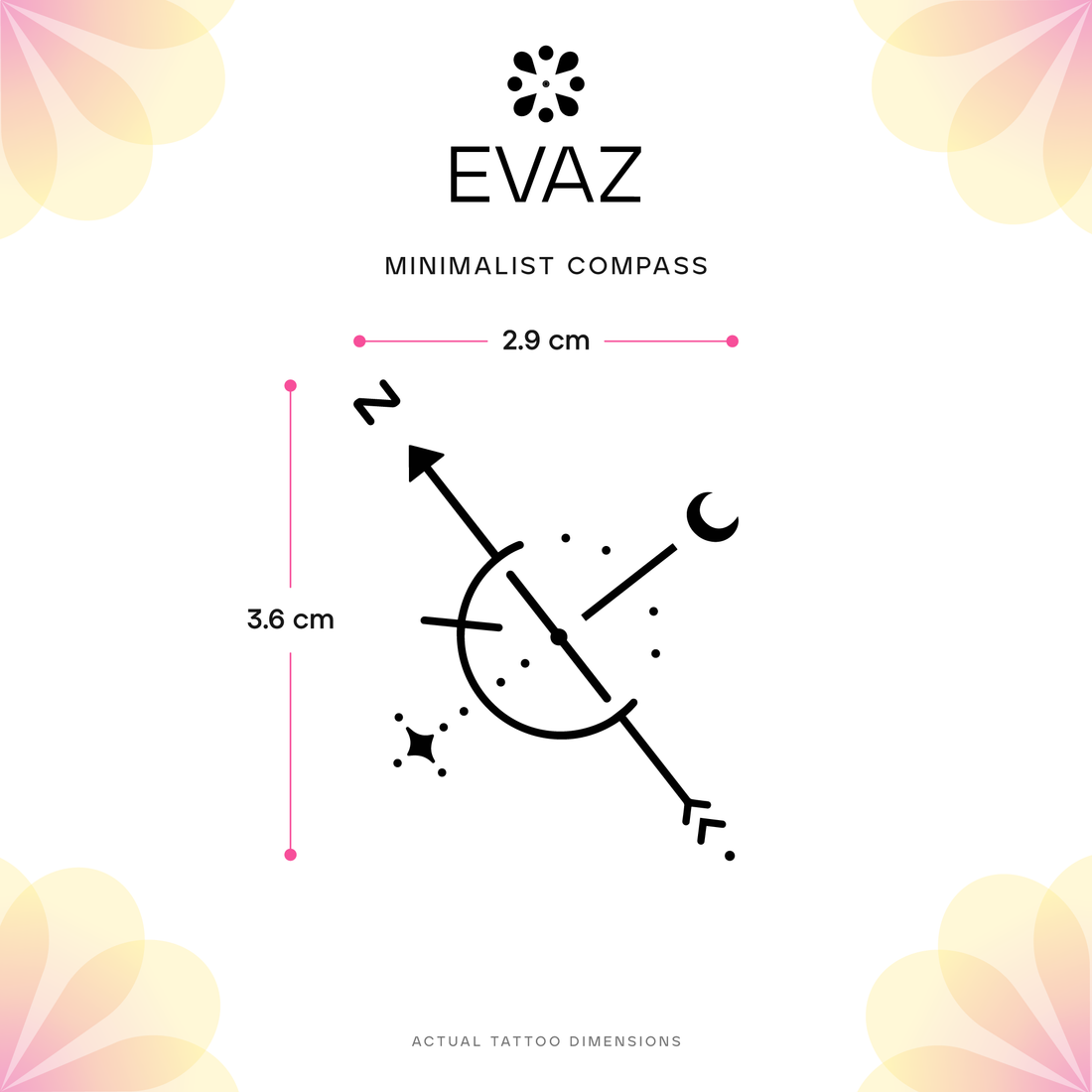 Minimalist Compass Tattoo - size-guide