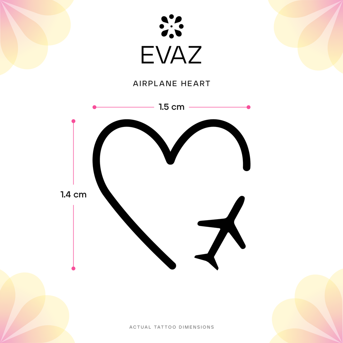 Airplane Heart Tattoo - size-guide