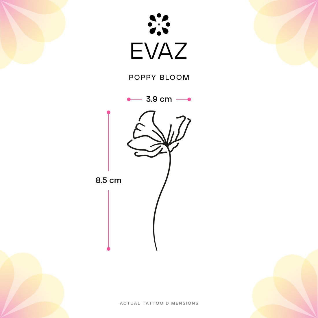 Poppy Bloom Tattoo - size-guide