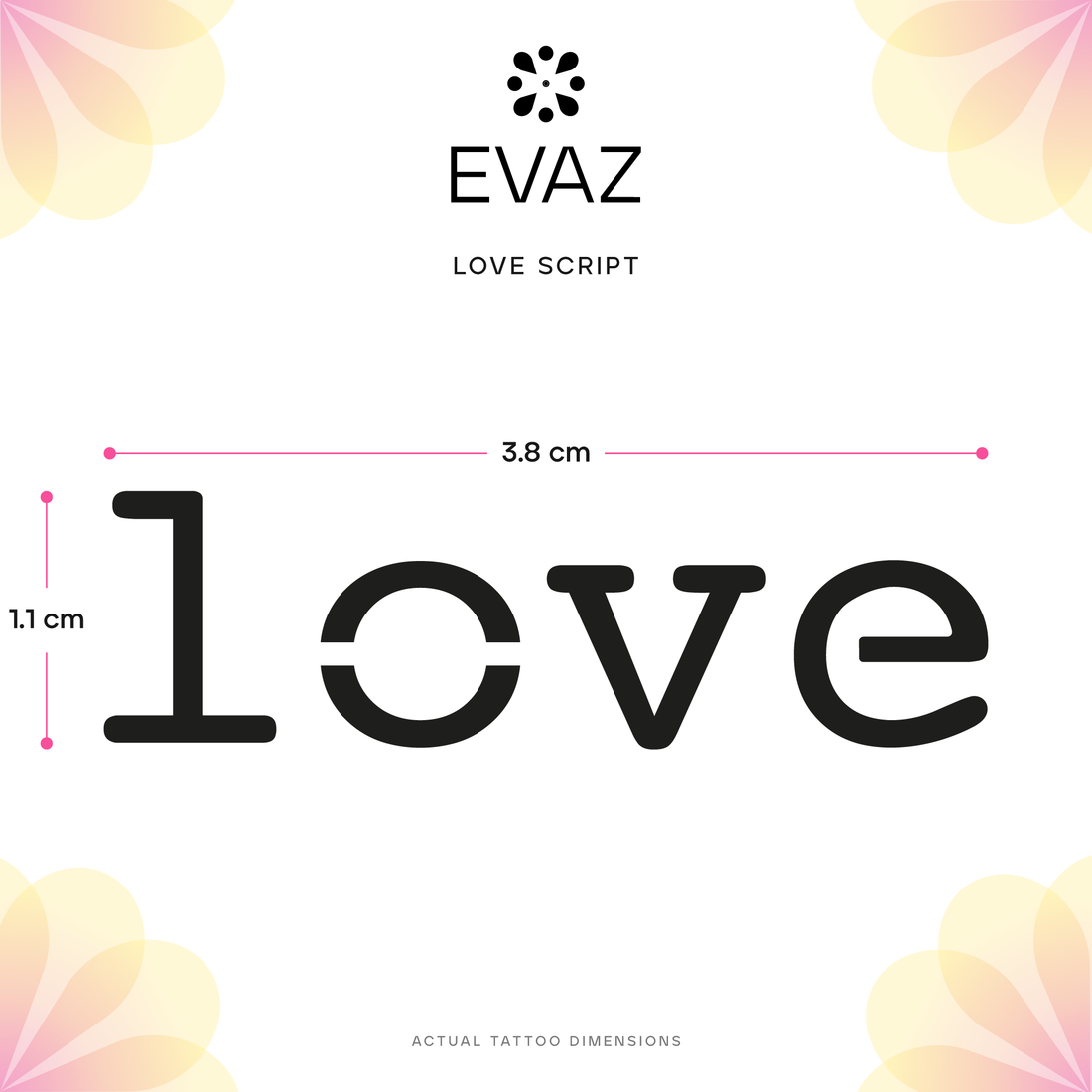 Love Script Tattoo - size-guide