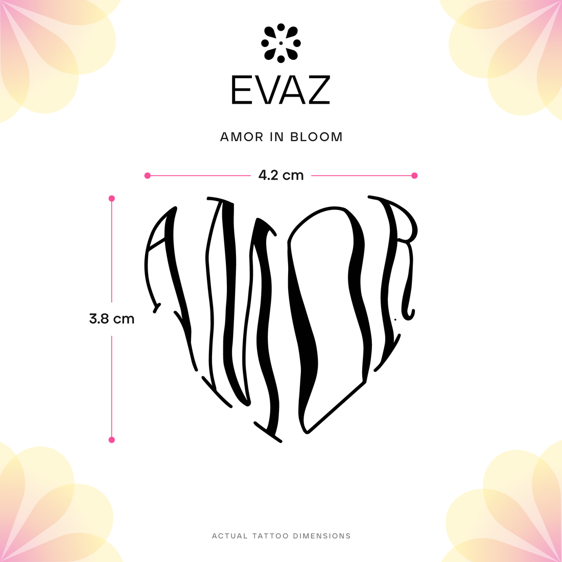 Amor in Bloom Tattoo - size-guide