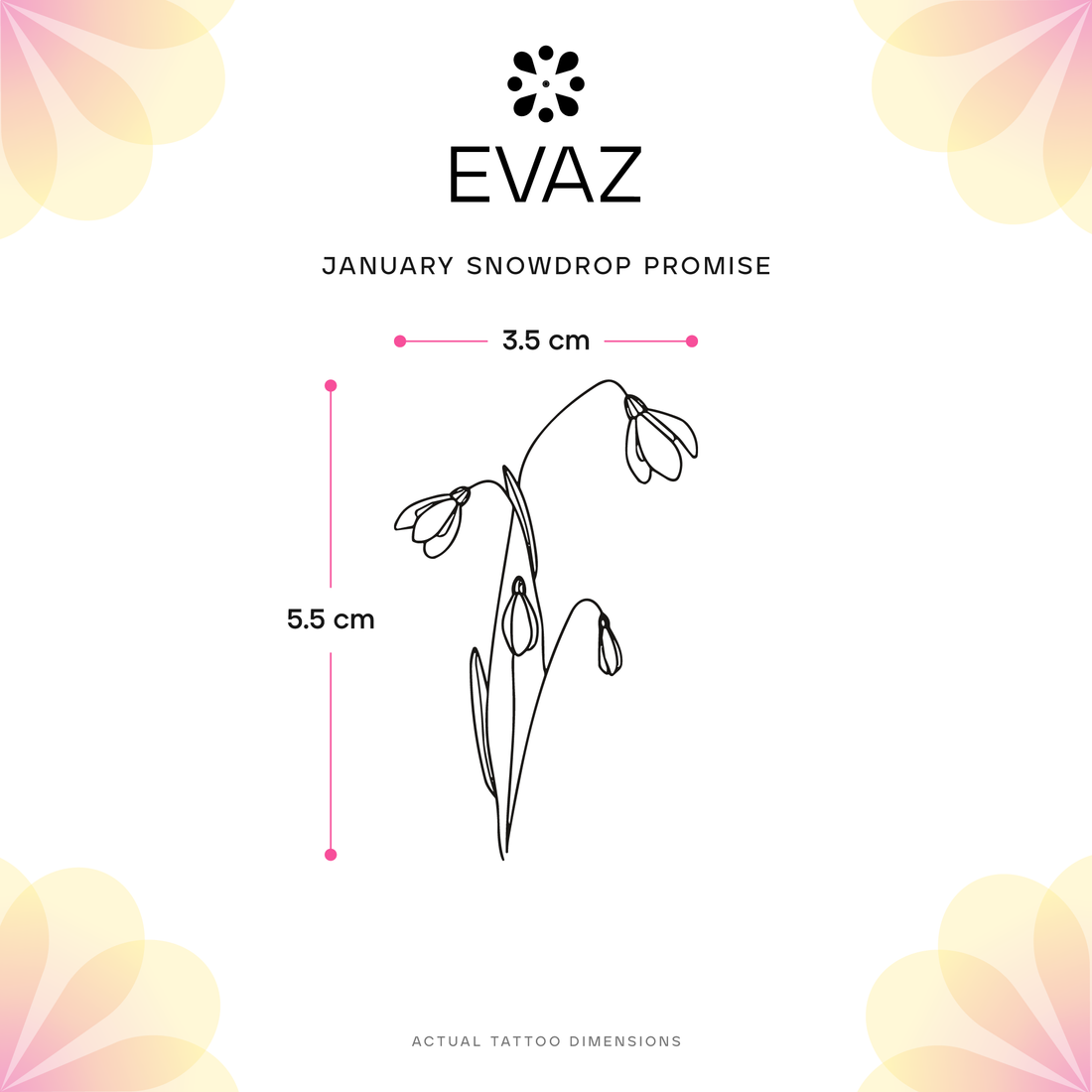 January Snowdrop Promise Tattoo - size-guide