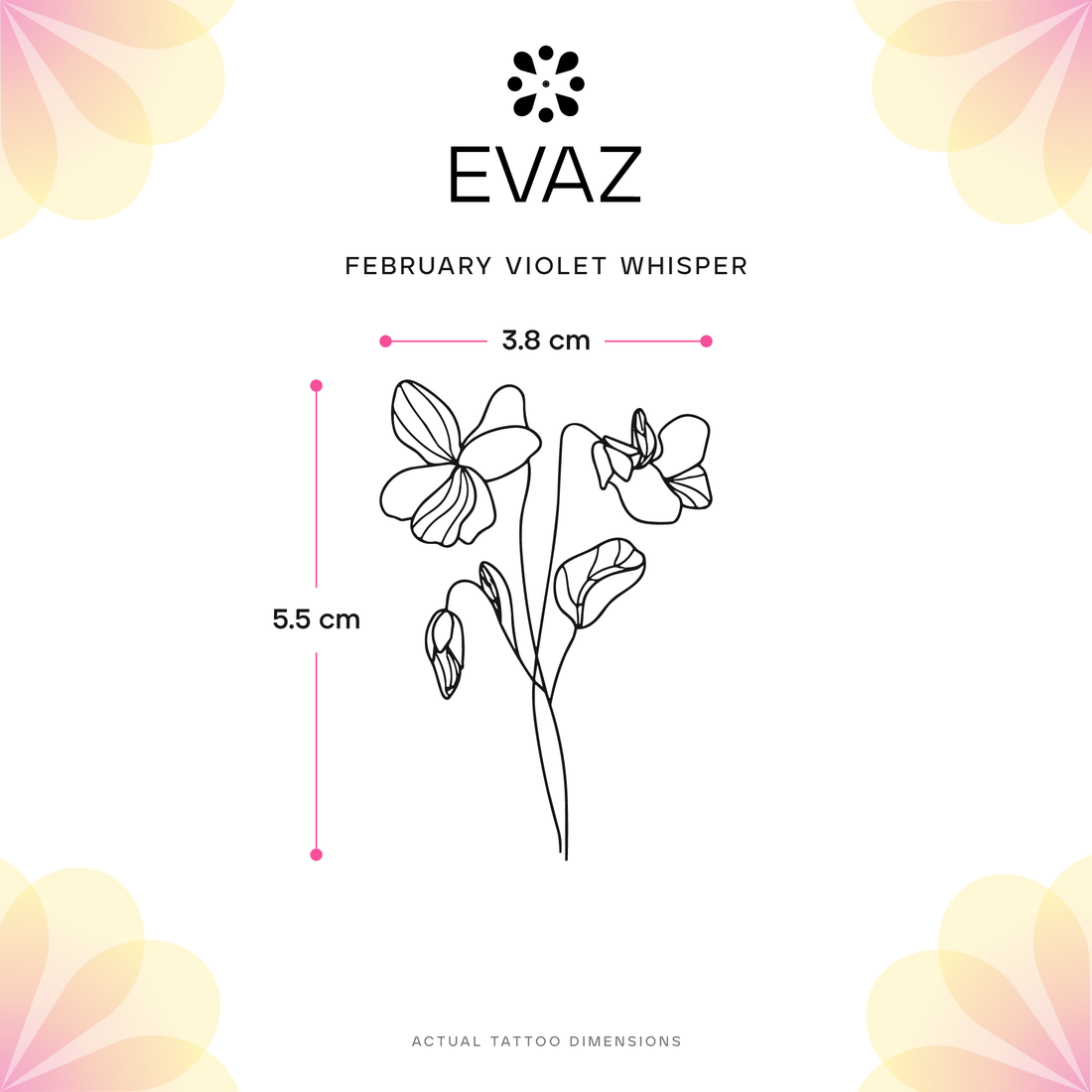 February Violet Whisper Tattoo - size-guide
