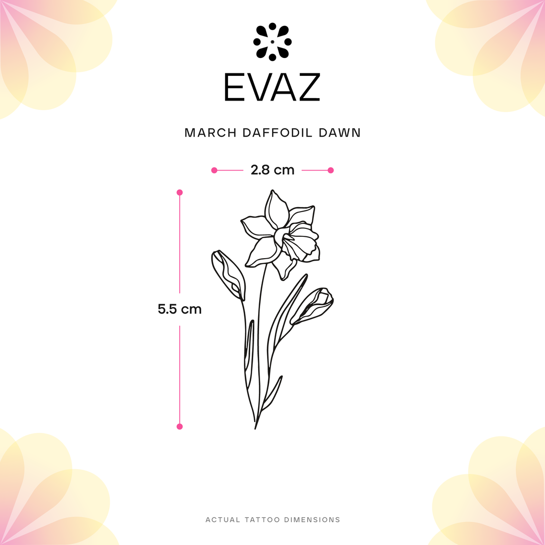 March Daffodil Dawn Tattoo - size-guide