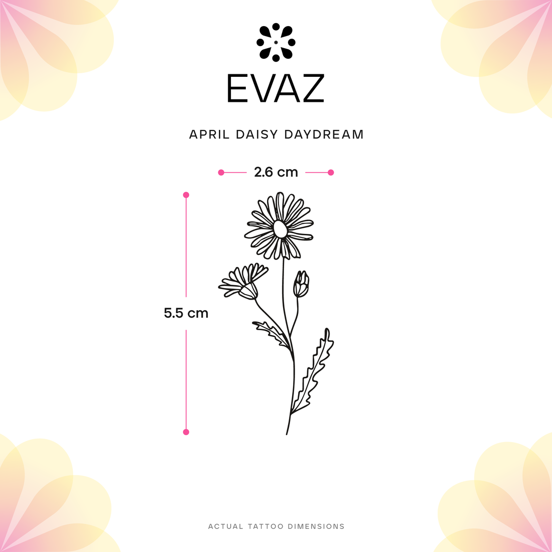 April Daisy Daydream Tattoo - size-guide