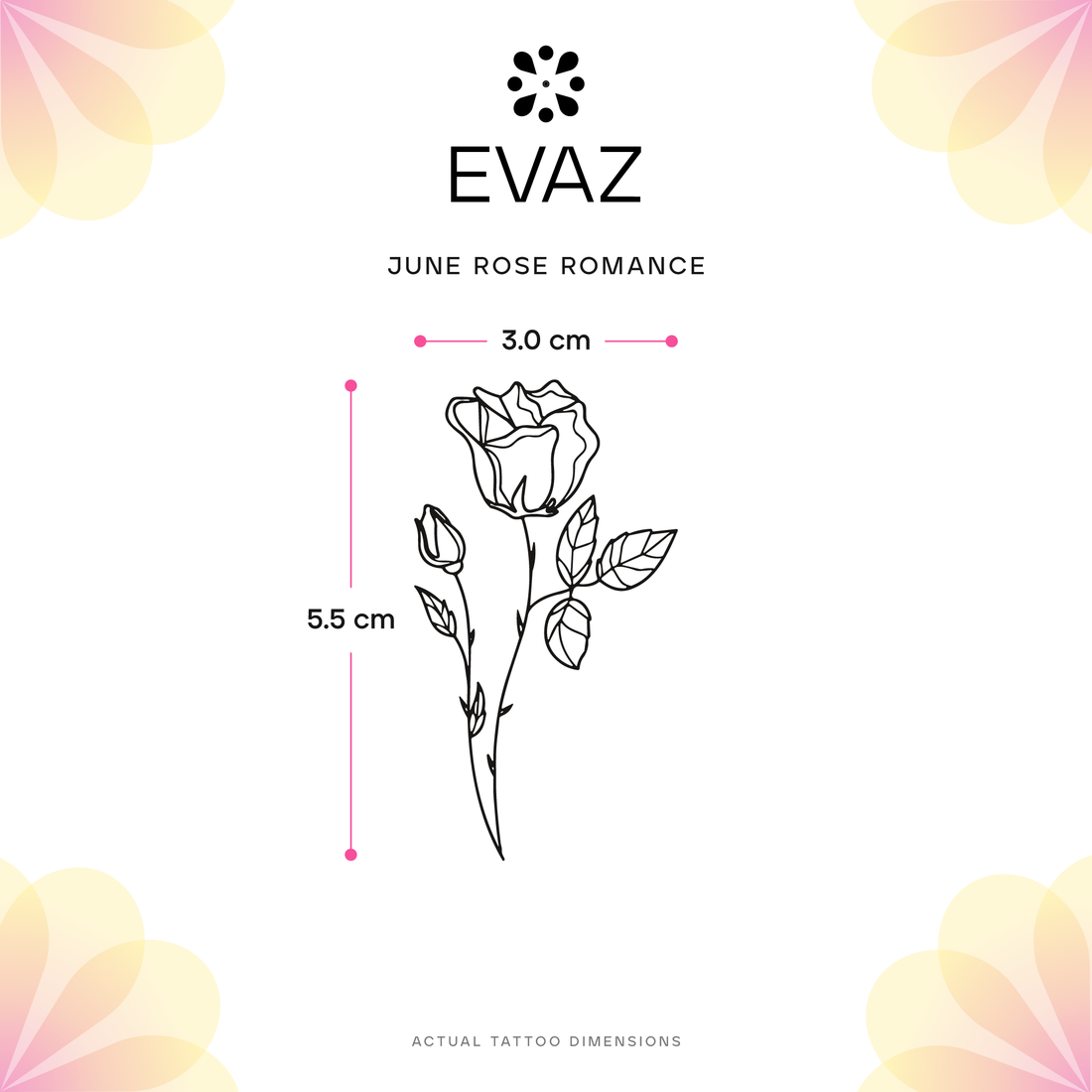June Rose Romance Tattoo - size-guide