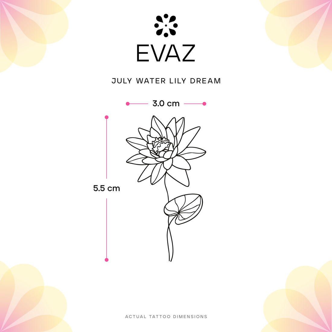 July Water Lily Dream Tattoo - size-guide