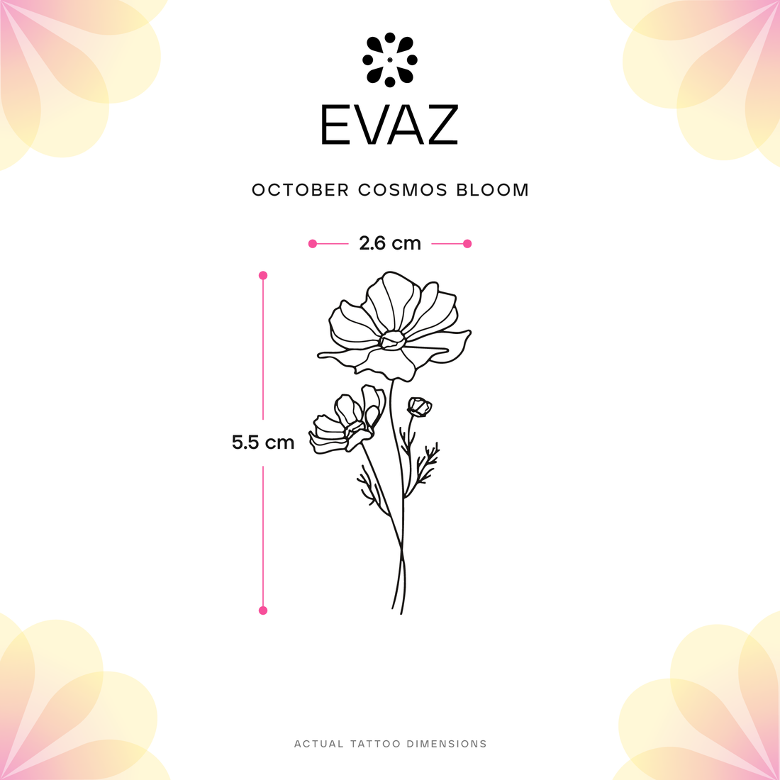 October Cosmos Bloom Tattoo - size-guide