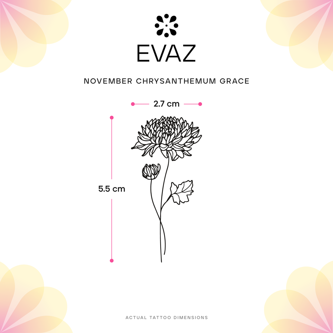 November Chrysanthemum Grace Tattoo - size-guide