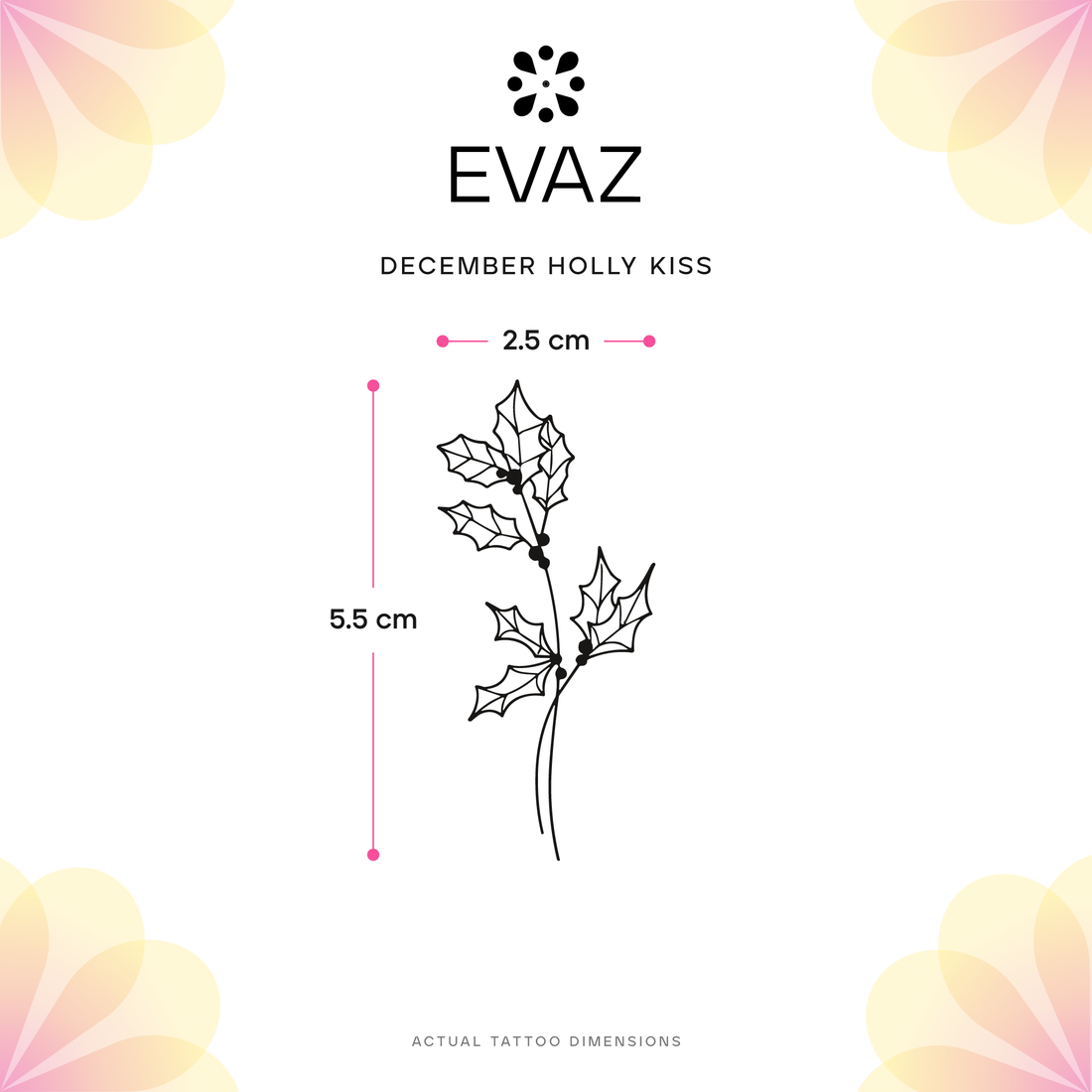 December Holly Kiss Tattoo - size-guide