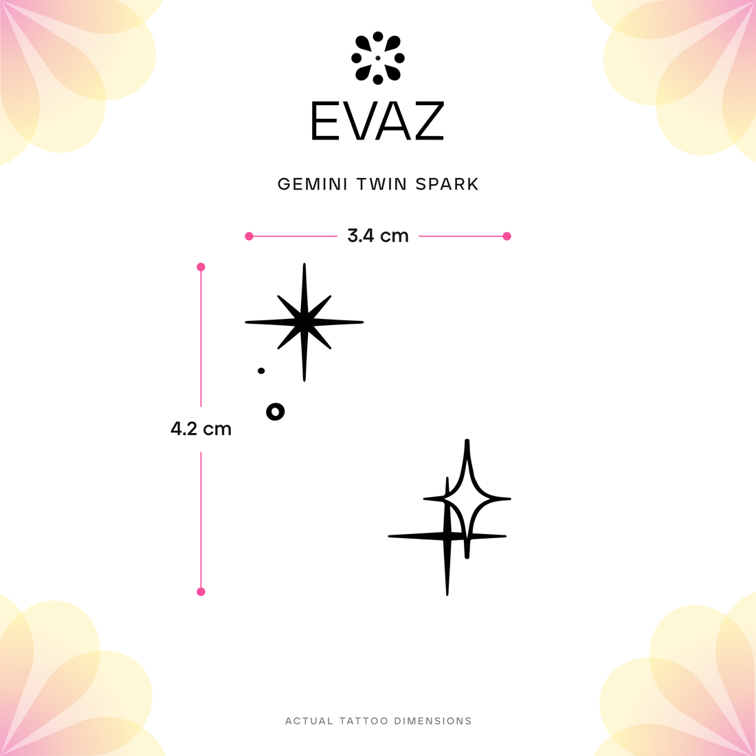 Gemini Twin Spark Tattoo - size-guide