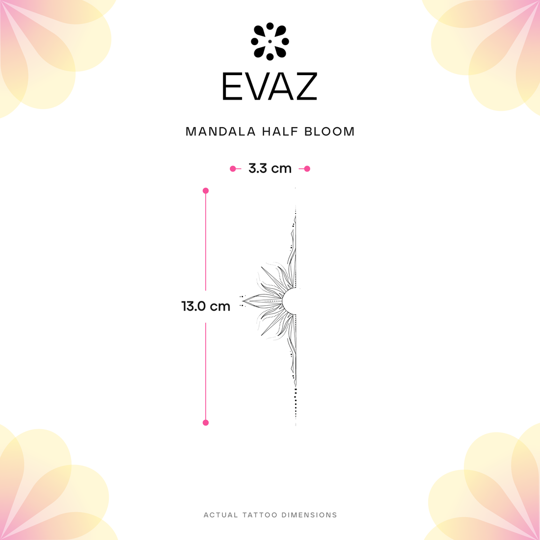 Mandala Half Bloom Tattoo - size-guide