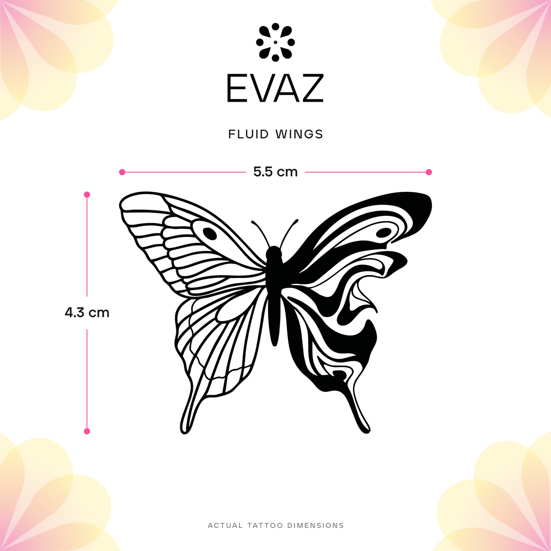 Fluid Wings Tattoo - size-guide