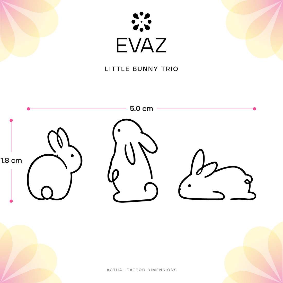 Little Bunny Trio Tattoo - size-guide