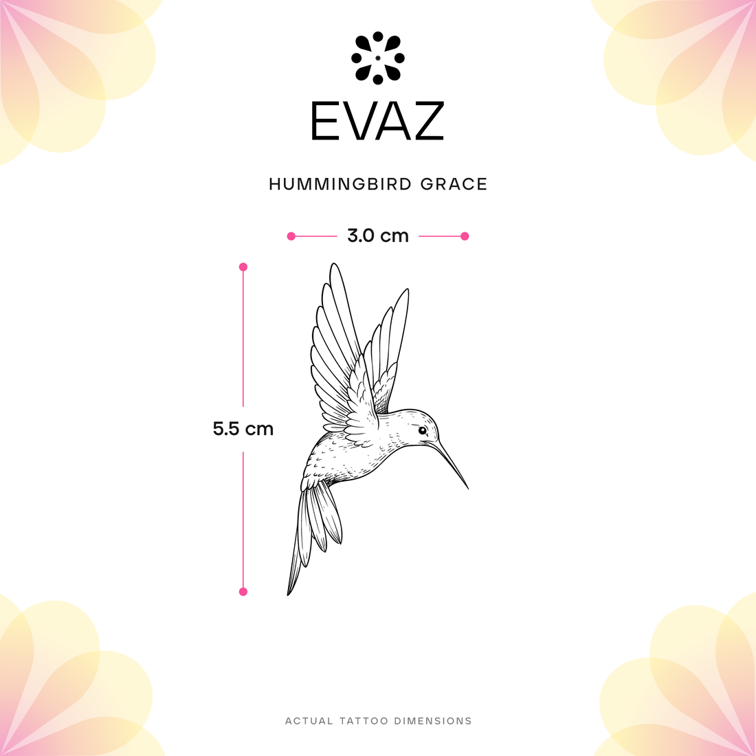 Hummingbird Grace Tattoo - size-guide