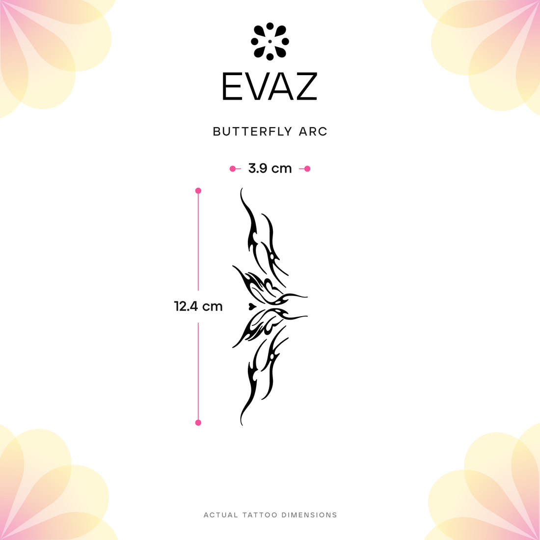 Butterfly Arc Tattoo - size-guide