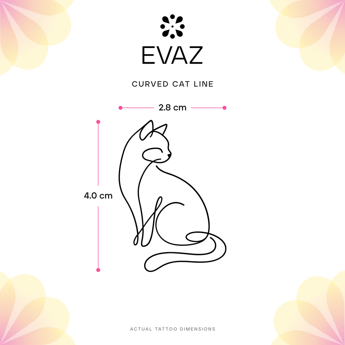 Curved Cat Line Tattoo - size-guide
