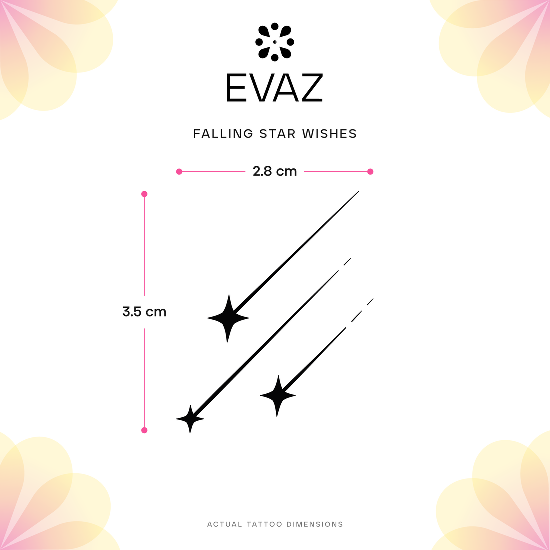 Falling Star Wishes Tattoo - size-guide