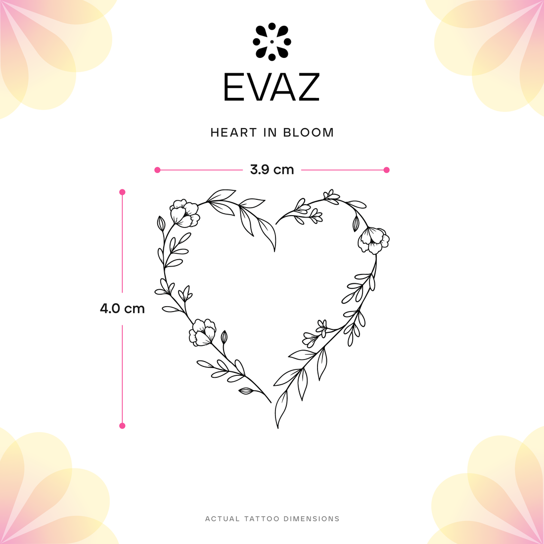 Heart in Bloom Tattoo - size-guide