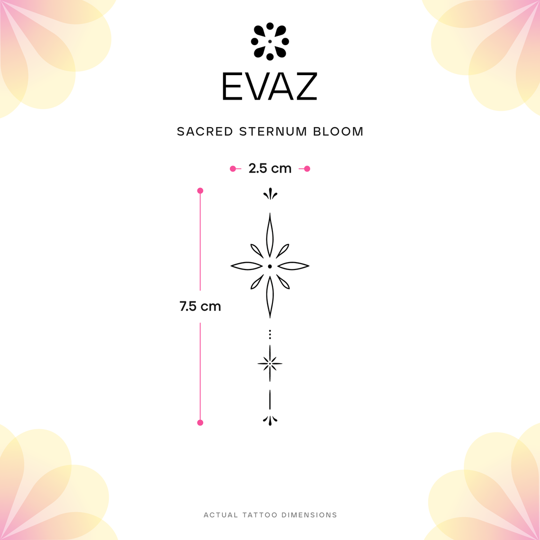 Sacred Sternum Bloom Tattoo - size-guide