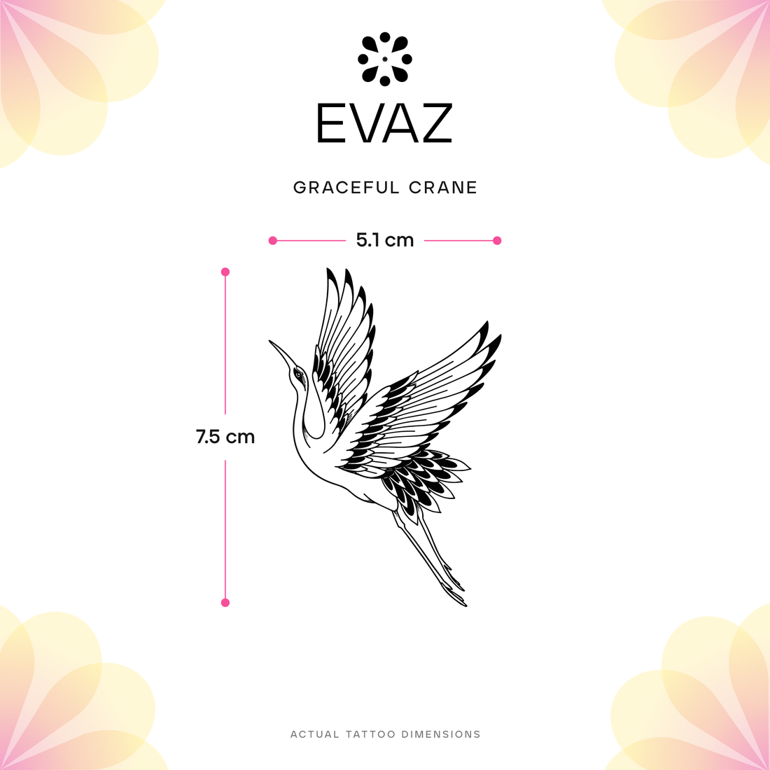 Graceful Crane Tattoo - size-guide