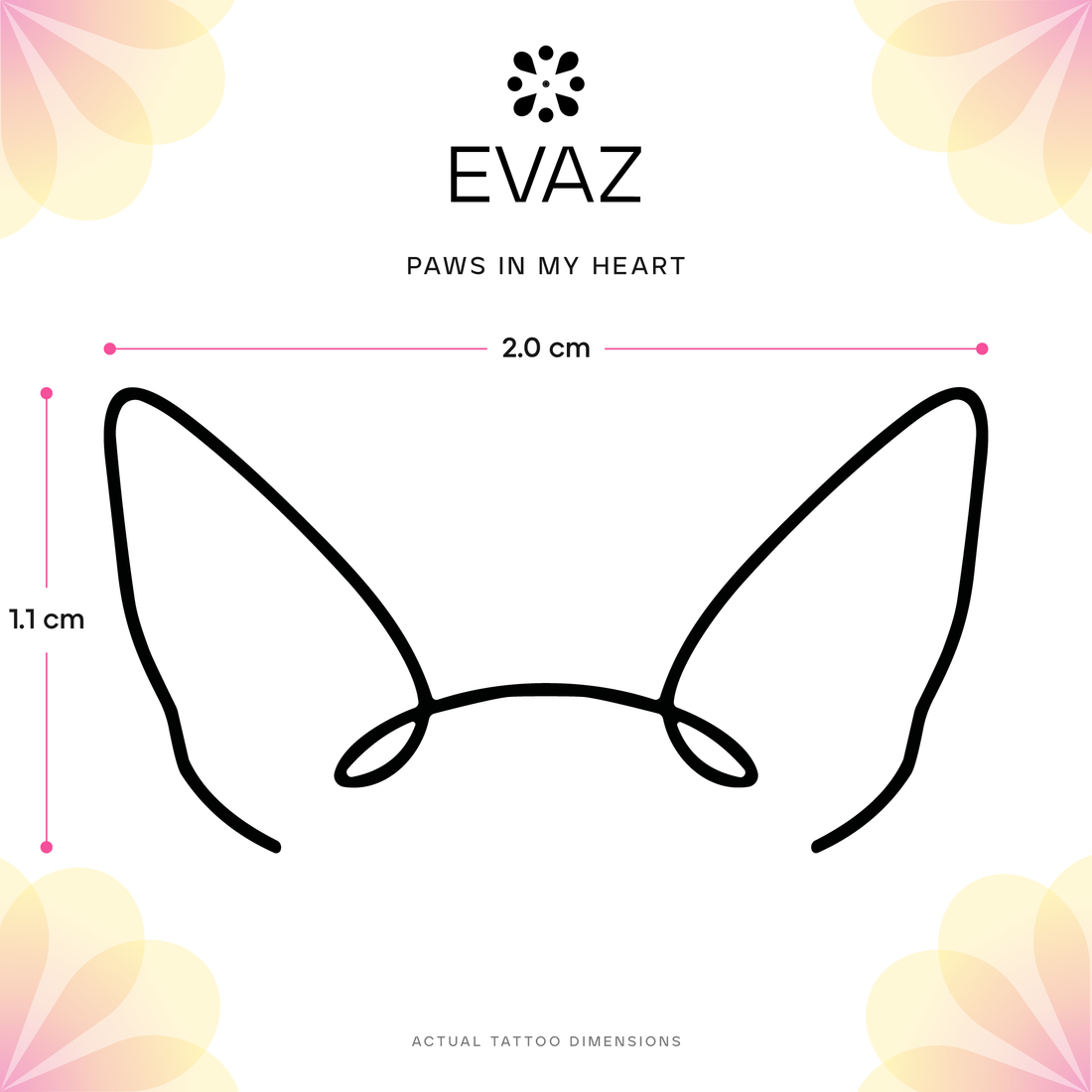 Paws in My Heart Tattoo - size-guide