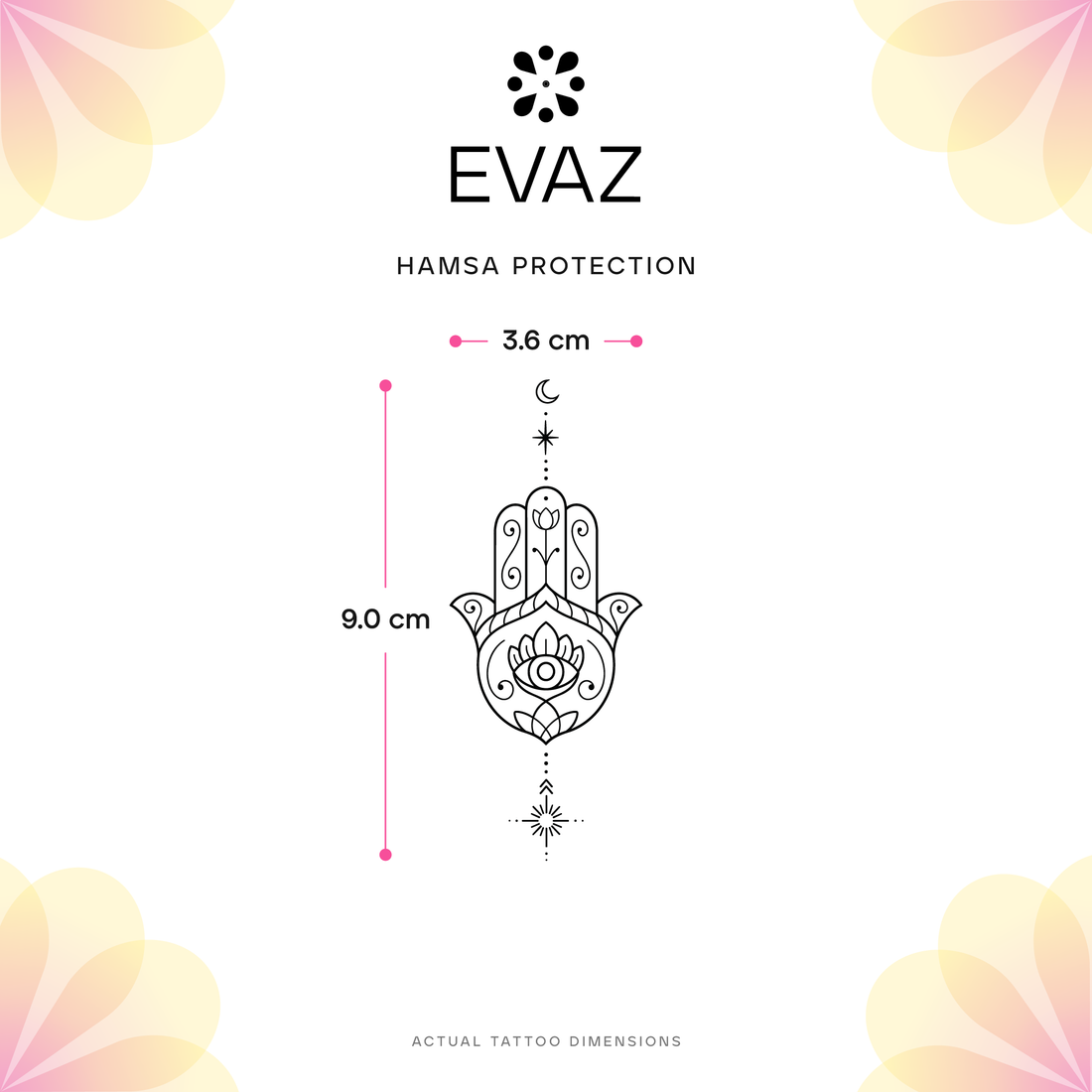 Hamsa Protection Tattoo - size-guide