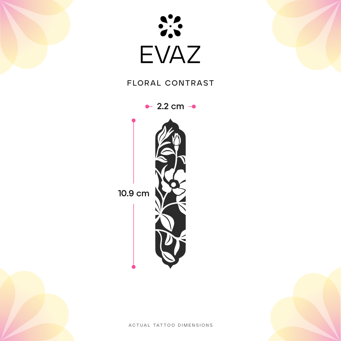 Floral Contrast Tattoo - size-guide