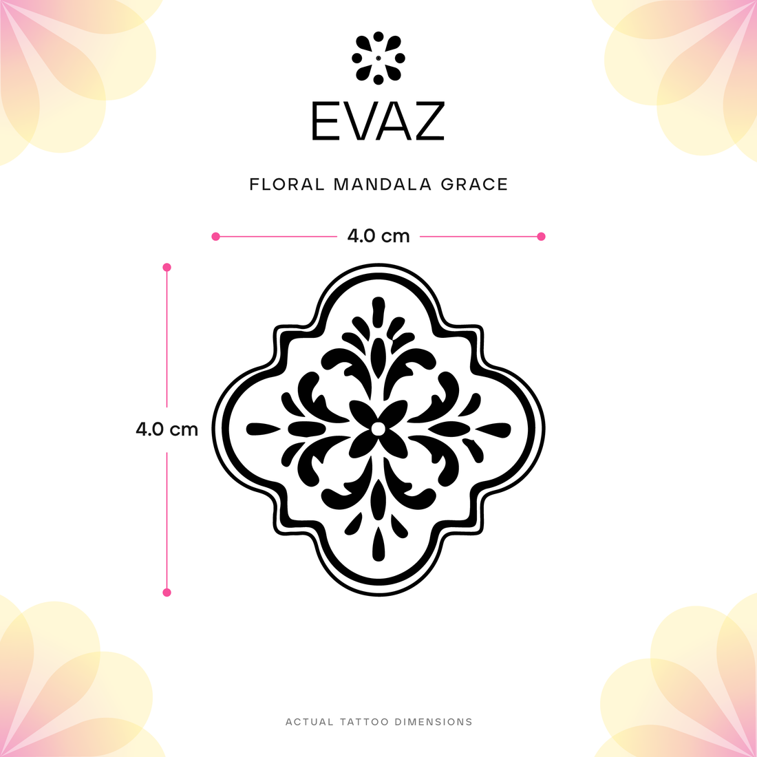 Floral Mandala Grace Tattoo - size-guide