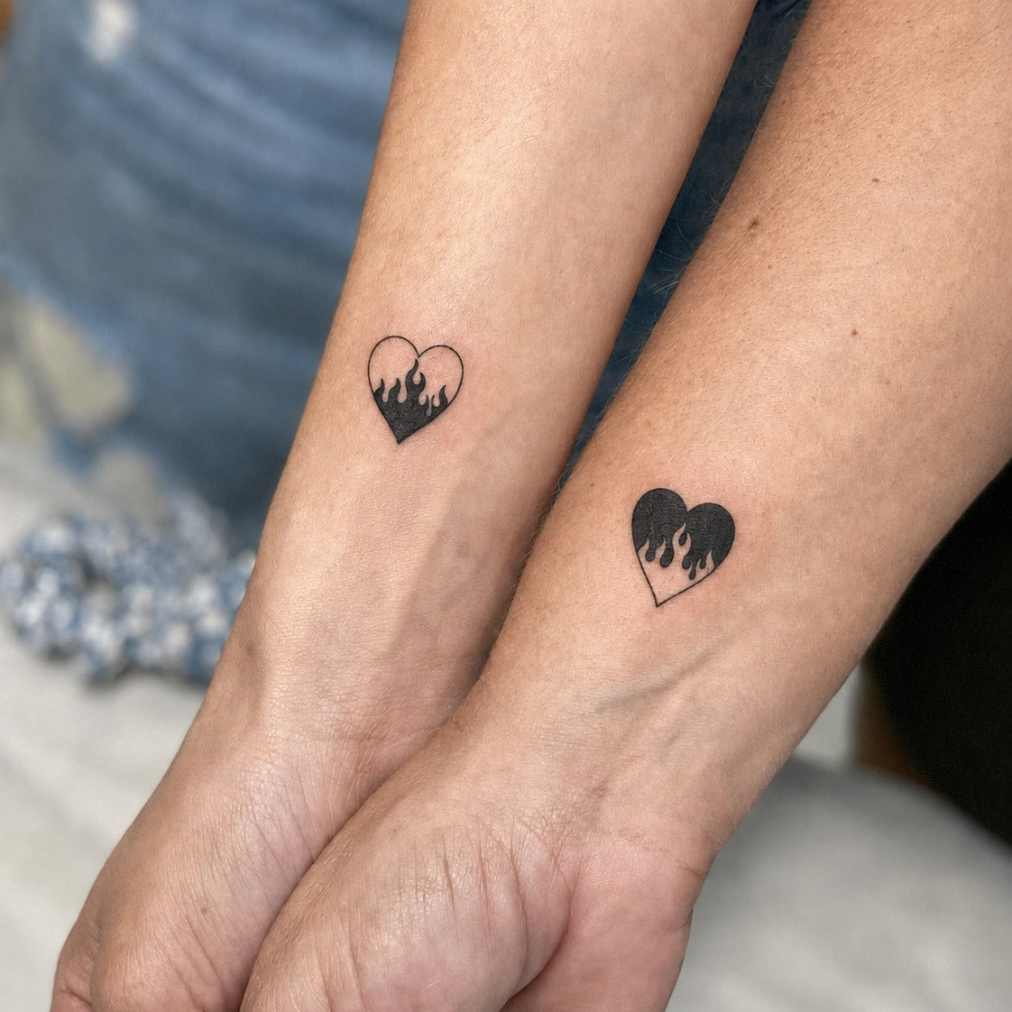 Falming Hearts Together Tattoo