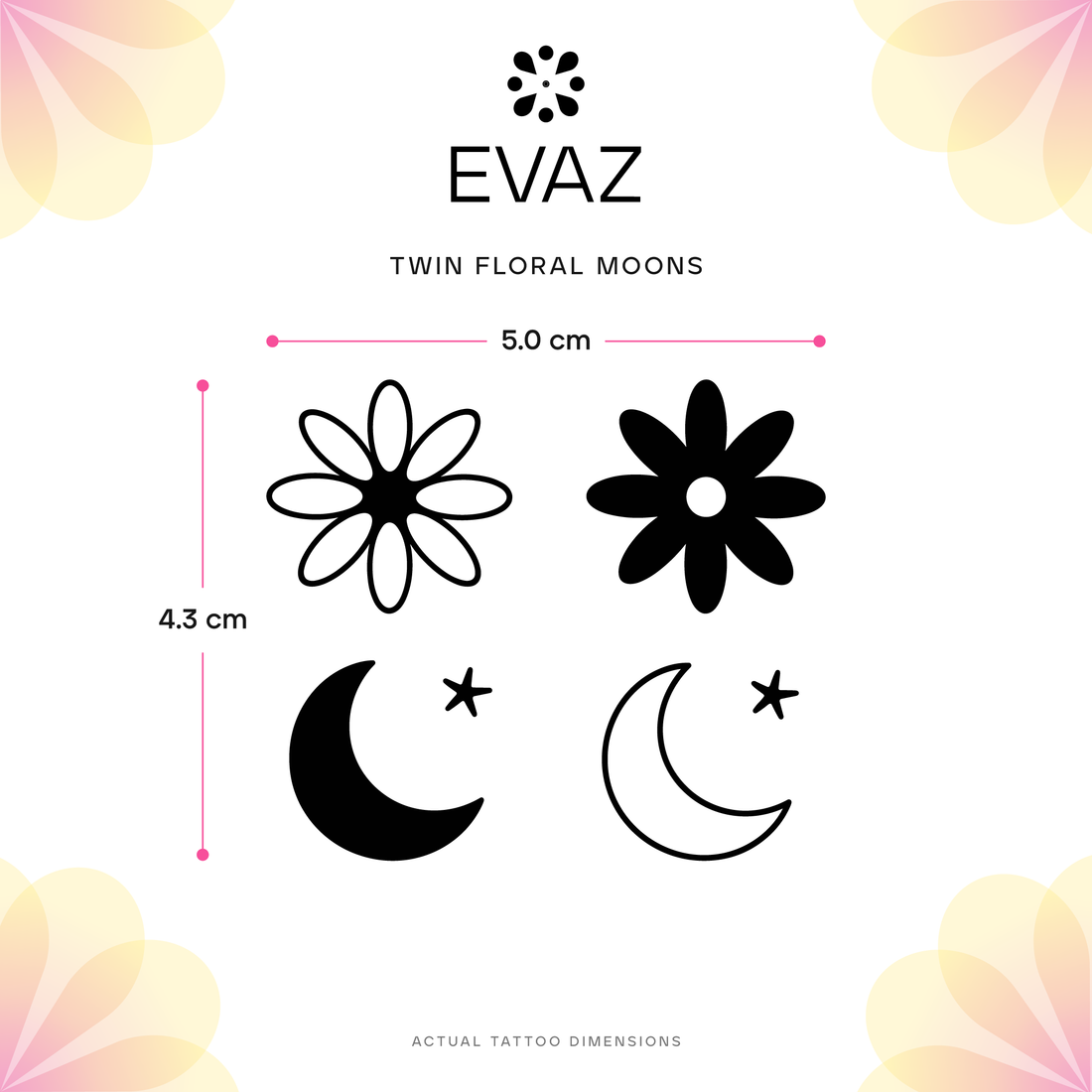 Twin Floral Moons Tattoo - size-guide
