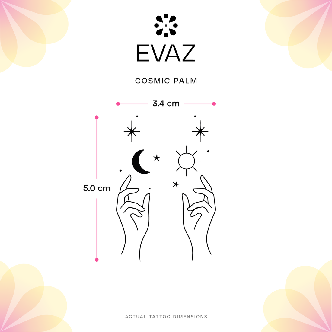 Cosmic Palm Tattoo - size-guide