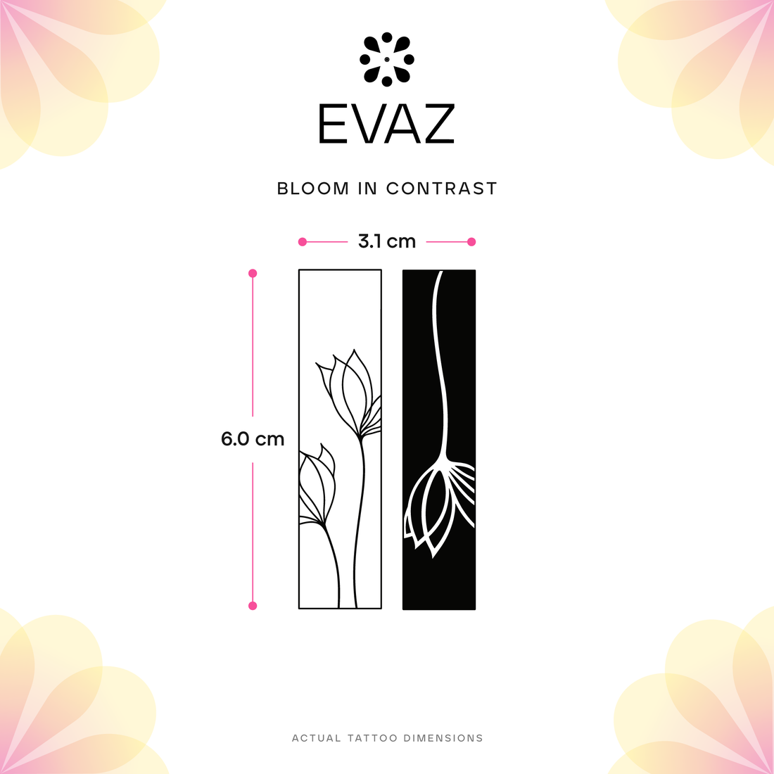 Bloom in Contrast Tattoo - size-guide