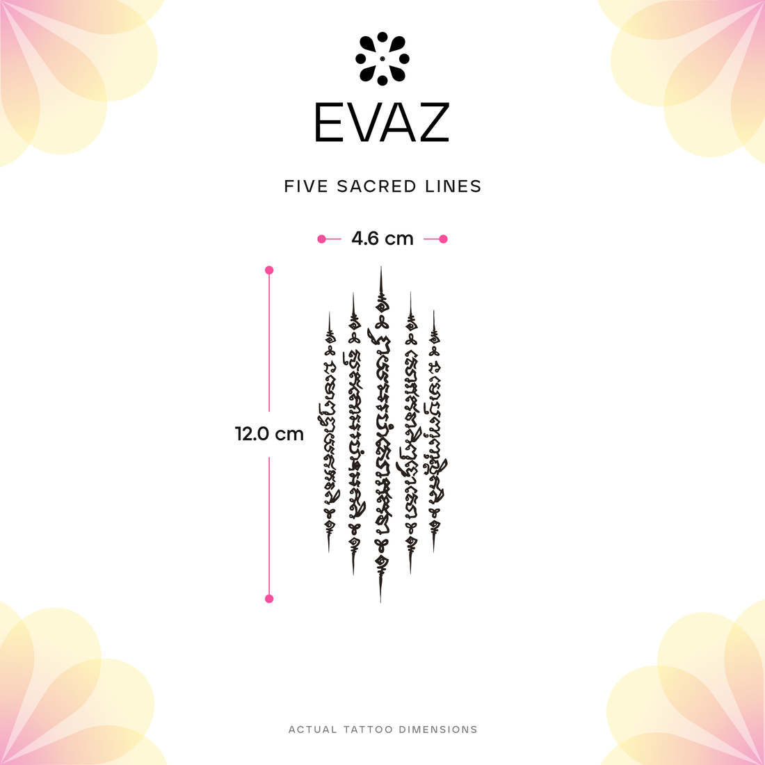 Five Sacred Lines Tattoo - size-guide