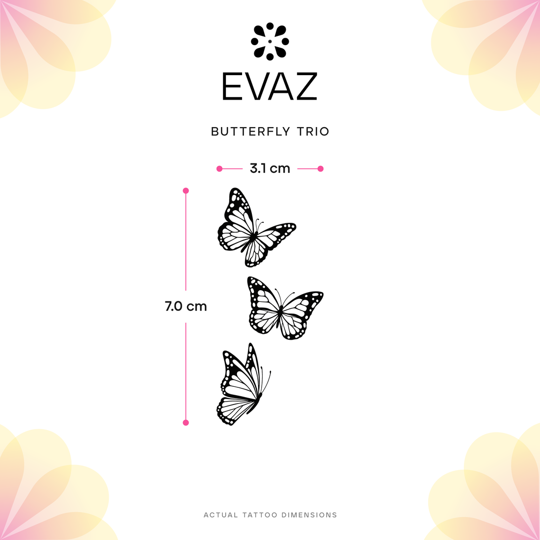 Butterfly Trio Tattoo - size-guide